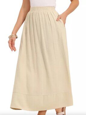 Linen Skirt for Women High Elastic Waist A-Line Midi Size Small
